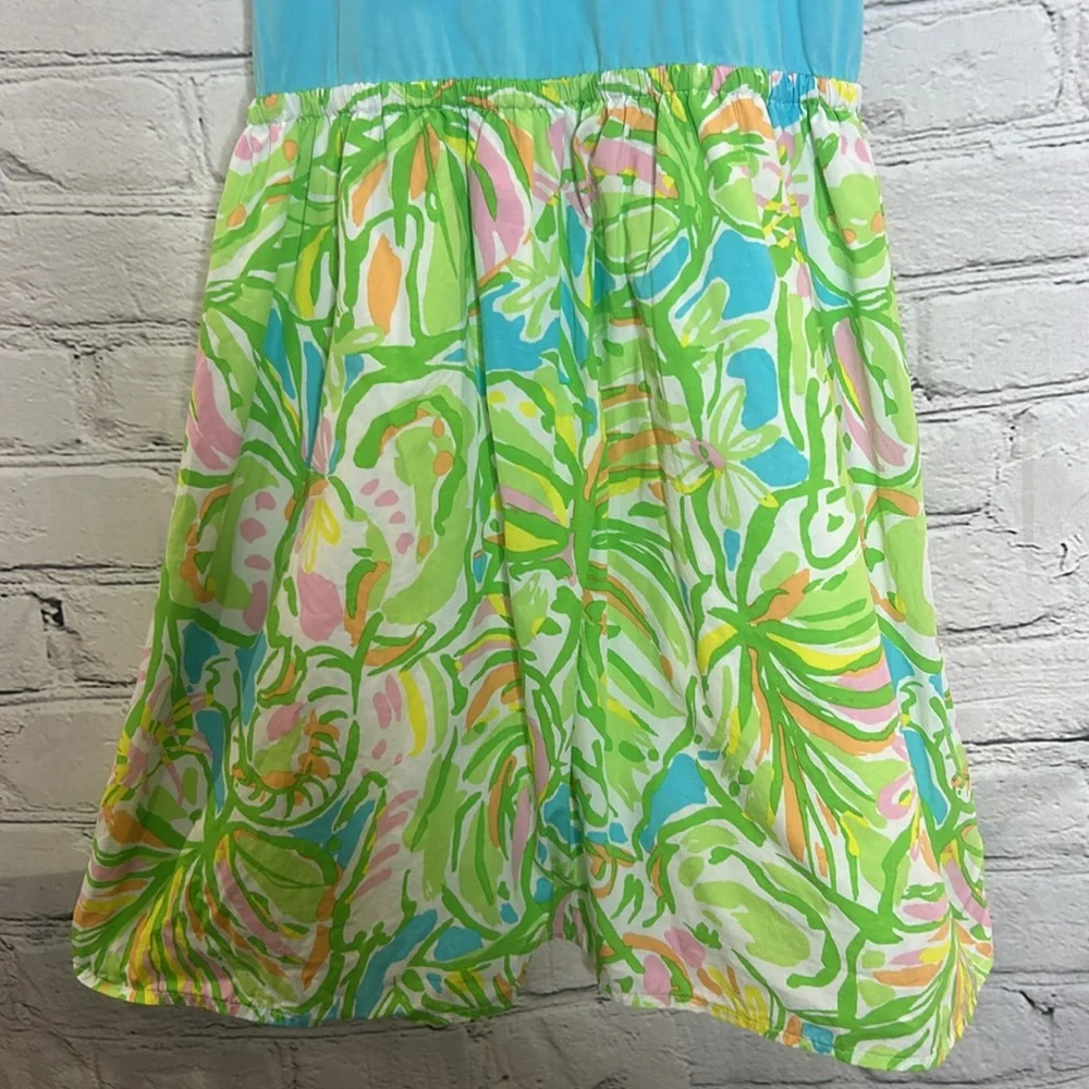 Lilly Pulitzer Sleeveless Blue Green Floral Skirt Dress Size 14